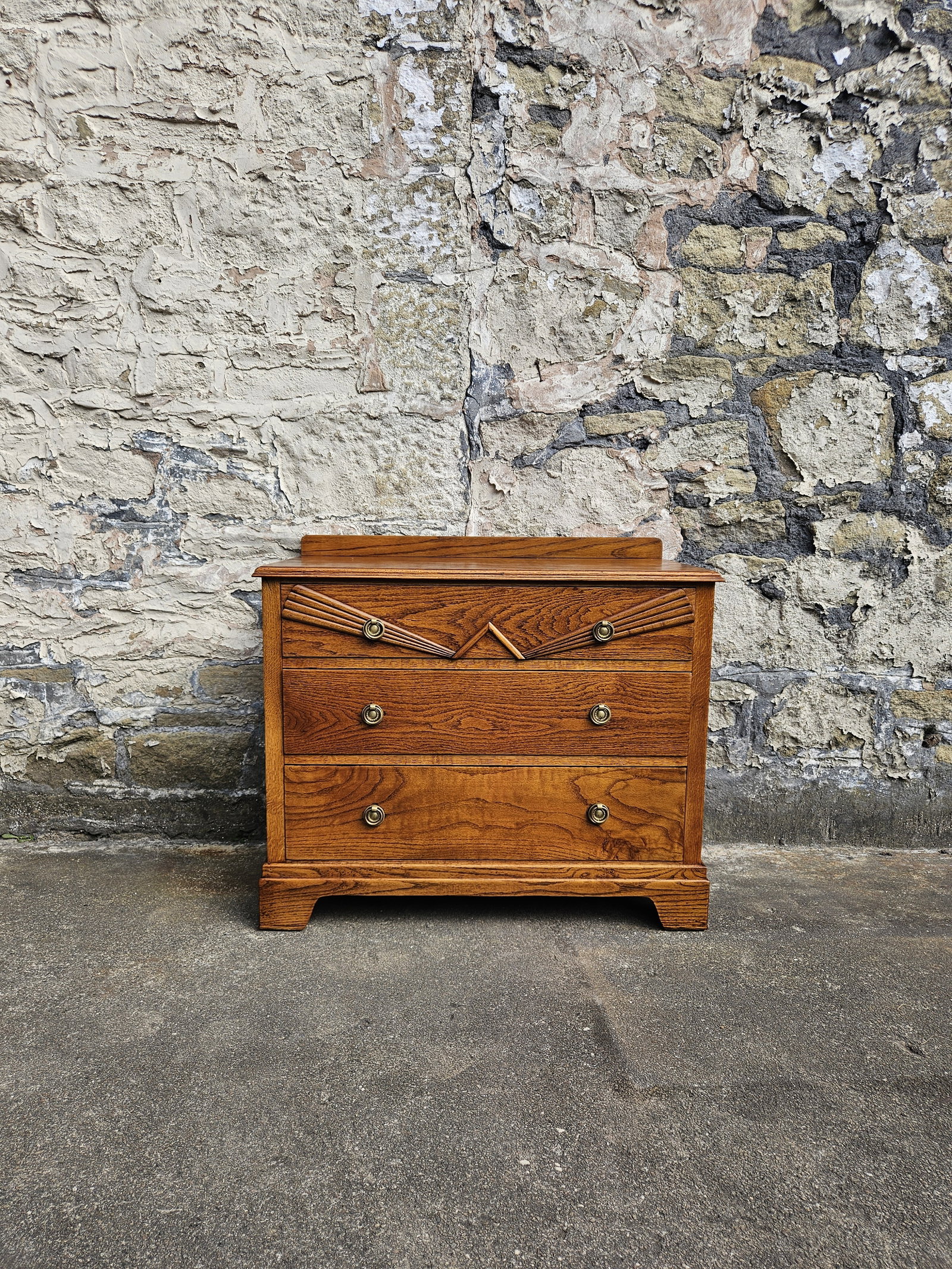 Vintage Chest Of Drawers Oak Tallboy Cabinet Three Drawer