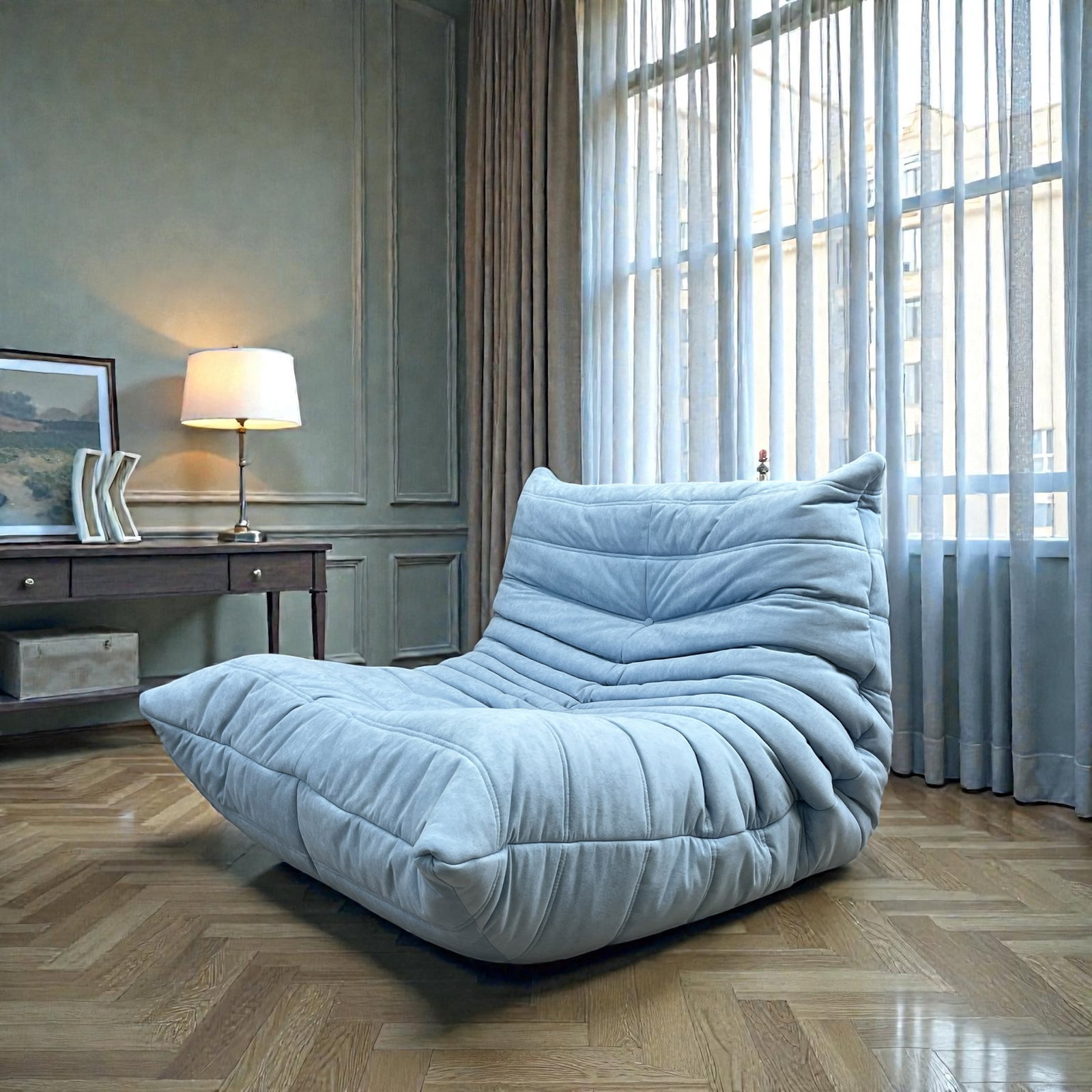Sofa Couch One Seater Light Blue Velvet Ligne Roset Togo