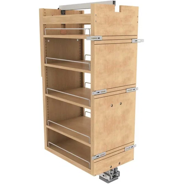 Rev-A-Shelf 448-TPF43-14-1, Wood 5-Shelf Pantry Pull-Out Organizer, 14" Width x 43-21/32" to 52-21/32" Height with Heavy-Duty Fulterer Bottom-Mounted Soft-Close Slides, Light Brown