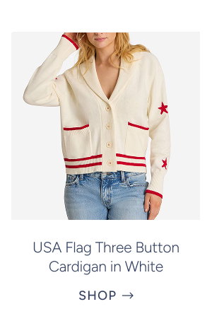 USA Flag Three Button Cardigan in White