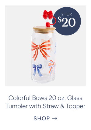 Colorful Bows 20 oz. Glass Tumbler with Straw and Topper