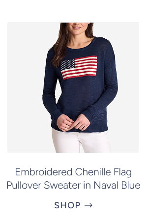 Embroidered Chenille Flag Pullover Sweater in Naval Blue