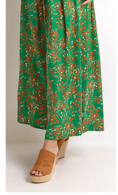 Emma Strapless Shirred Bodice Maxi Beach Dress - Green Ditsy