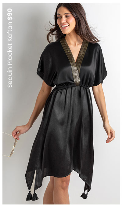 Sequin Placket Kaftan - Black