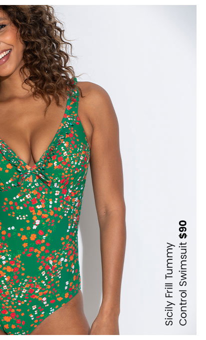 Sicily Frill Tummy Control Swimsuit - Green Ditsy