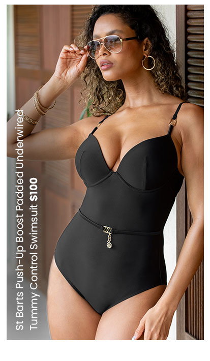 St Barts Push-Up Boost Padded Underwired Tummy Control Swimsuit - Black