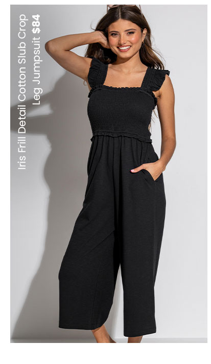 Iris Frill Detail Cotton Slub Crop Leg Jumpsuit - Black