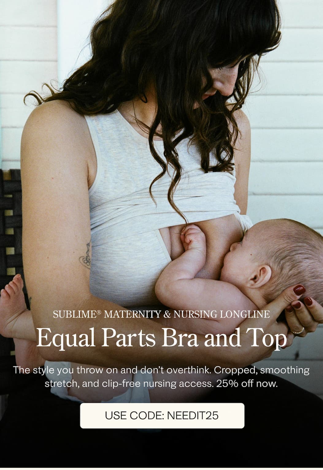 Model with baby wearing the Sublime® Bamboo Maternity & Nursing Longline Bra Top