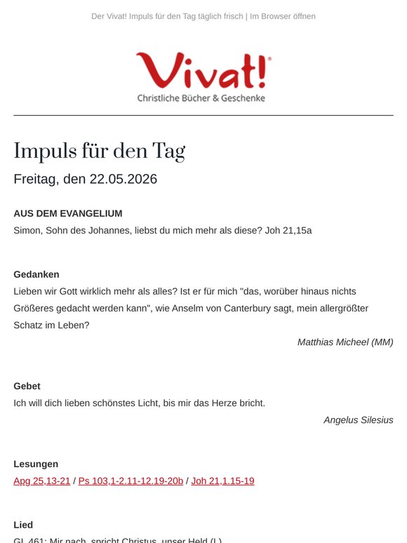 Impuls für Freitag, den 22.05.2026 - von Vivat!