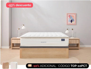Ofertas y descuentos en la Primavera de Marmota en el Pack Ahorro con el colchón Hybrid SuperLuxe Edition: colchón + base con almacenaje + protector de colchón + almohada con -53% DTO. -10% ADICIONAL, y financiación gratuita hasta en 18 meses.