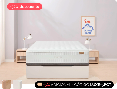 Ofertas y descuentos en la Primavera de Marmota en el Pack Ahorro con el colchón Hybrid Luxe Edition: colchón + base con almacenaje + protector de colchón + almohada con -52% DTO. -5% ADICIONAL, y financiación gratuita hasta en 18 meses.