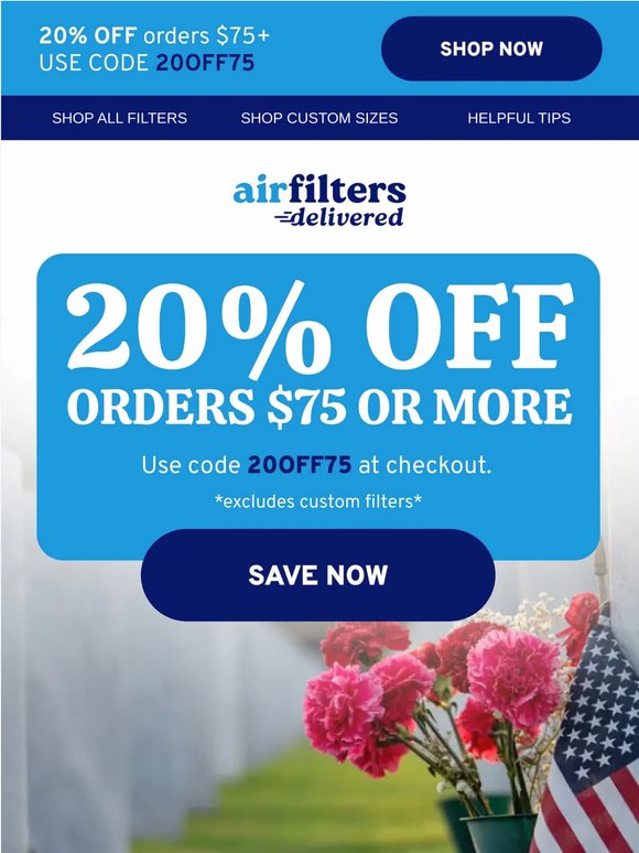Memorial Day Sale: 20% OFF Orders $75+