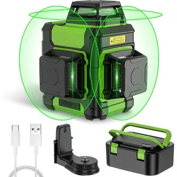 Huepar HM03CG Laser Level 3x360° Self Leveling Rechargeable Green Laser Cross Line 3D 12 lines Level Tool Magnetic Mount IP54