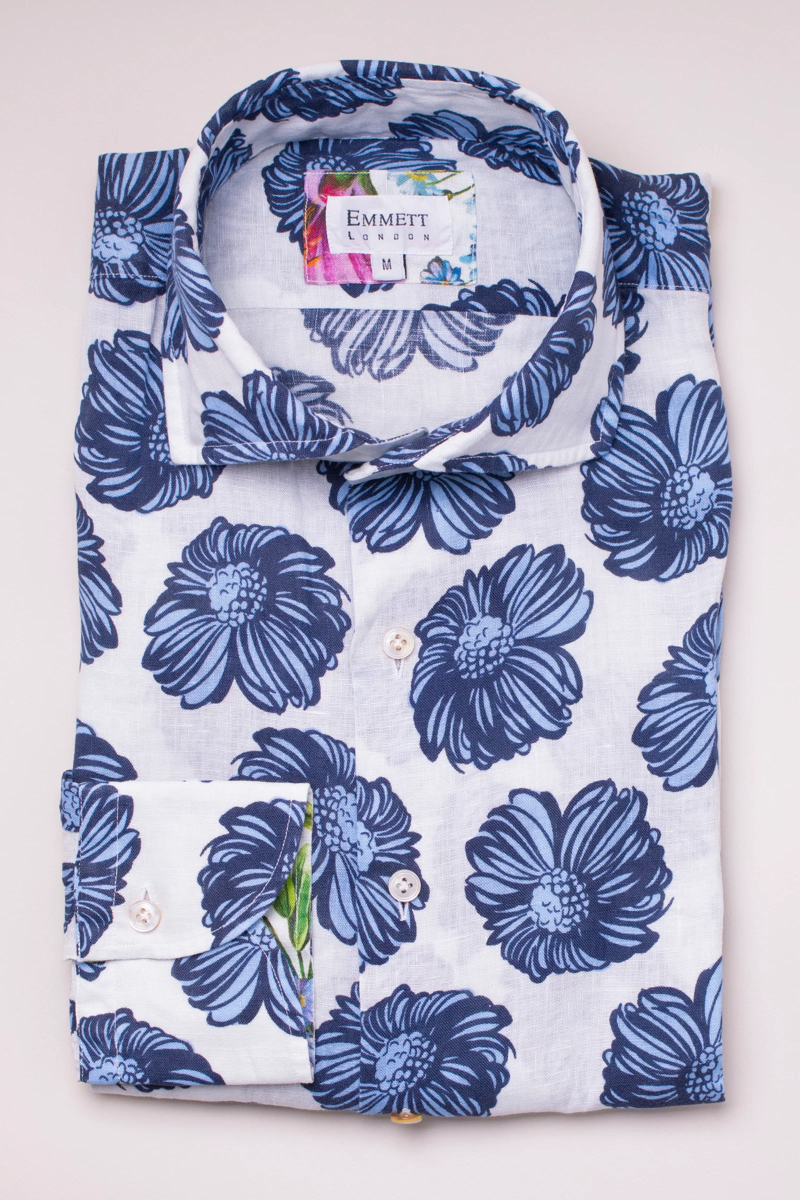 Image of Blues Floral Print Linen Shirt