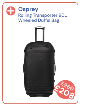 Osprey Rolling Transporter 90L Wheeled Duffel Bag - Black. Reduced from £260 to £208.