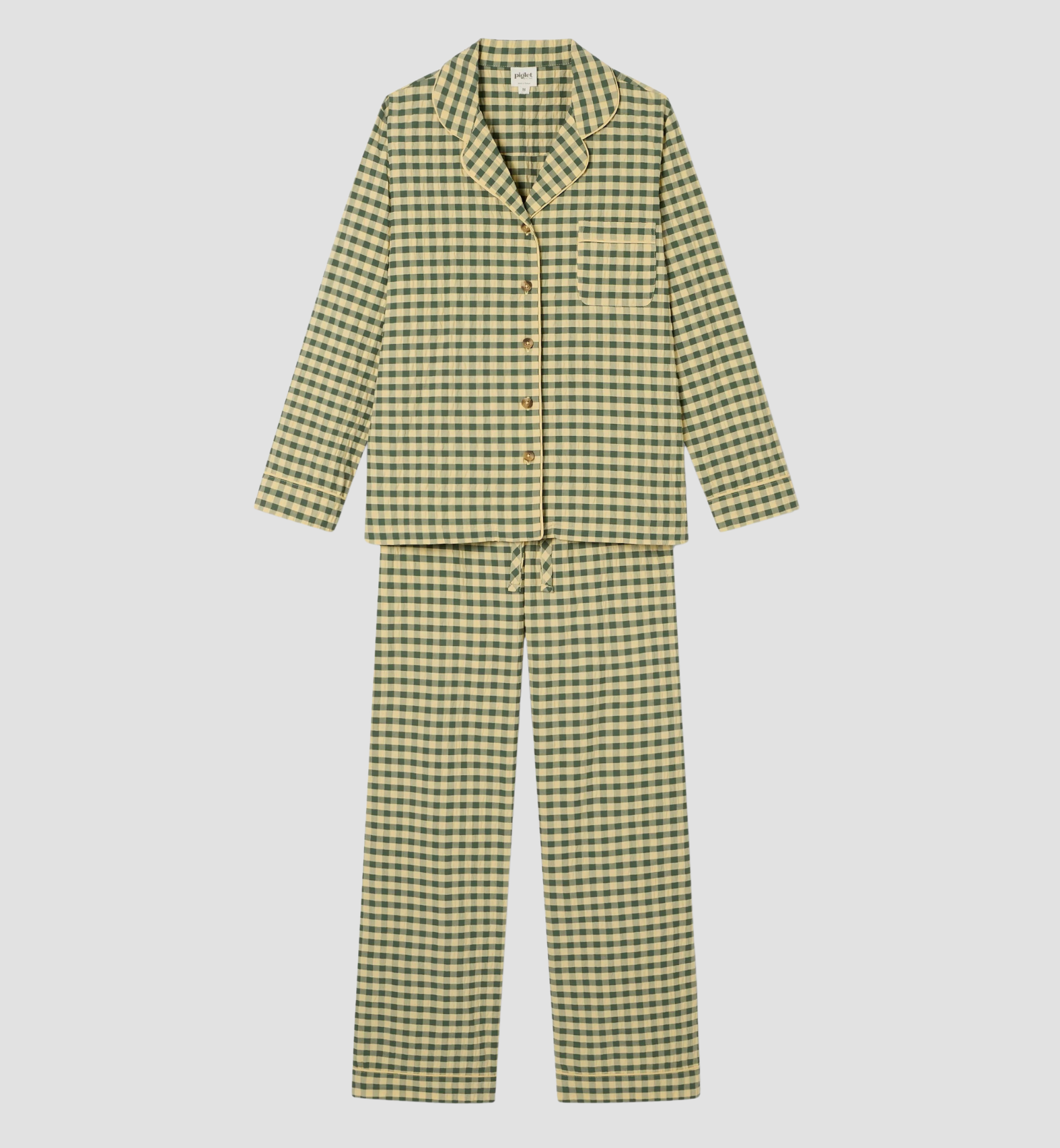 Elm Green & Butter Yellow Gingham Cotton Pants Set