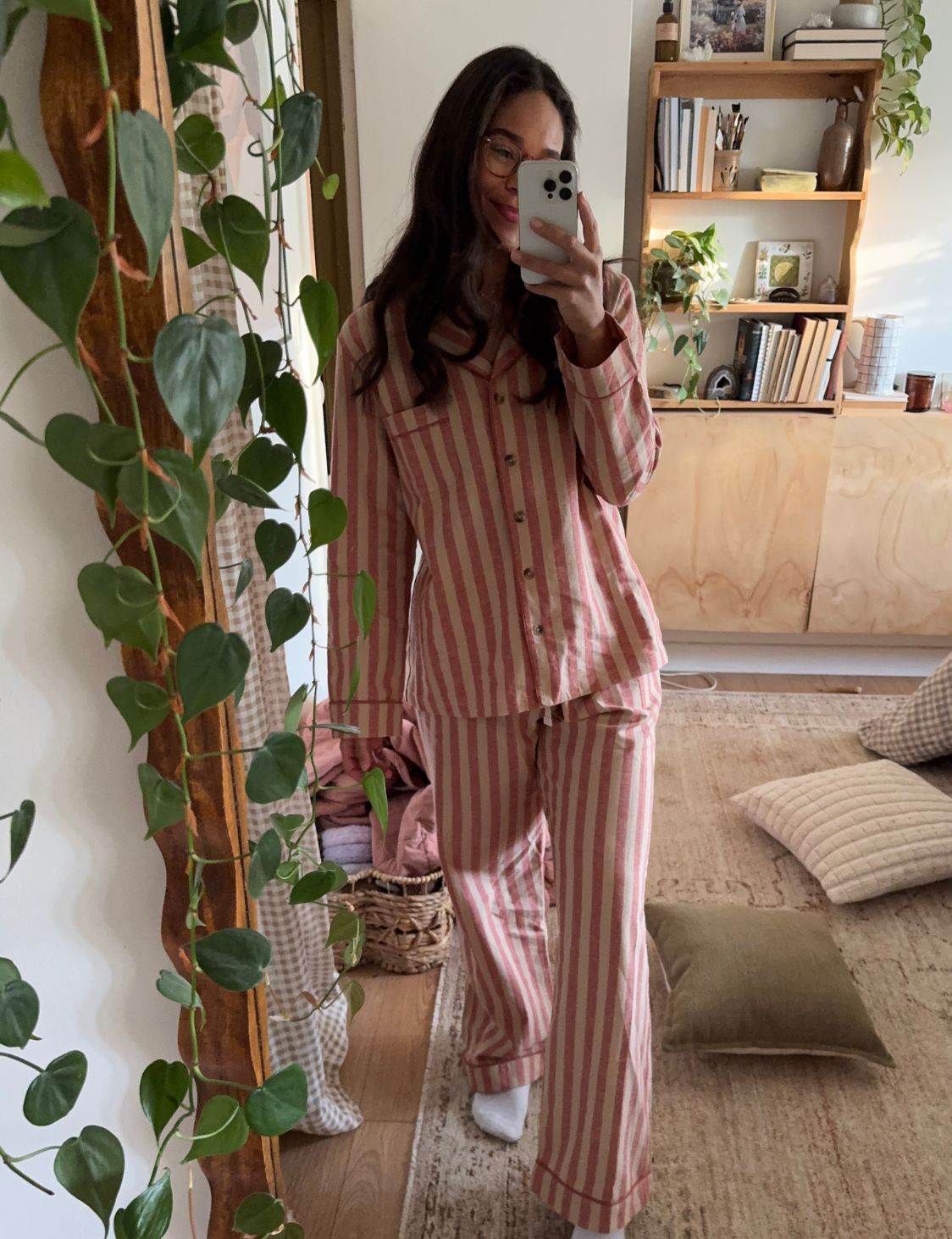 Sandstone Red Pembroke Stripe Linen Blend Pajama Set