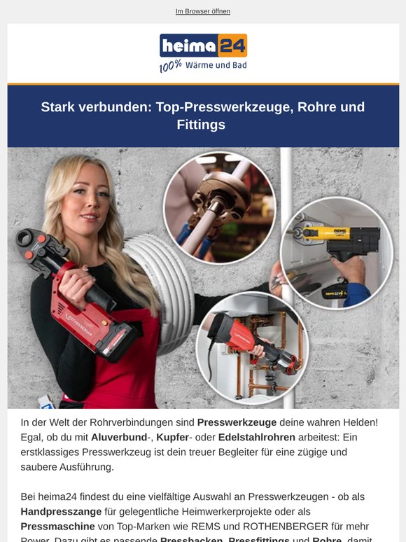 Presswerkzeuge, Rohre & Deals – jetzt bei heima24! 🛠️