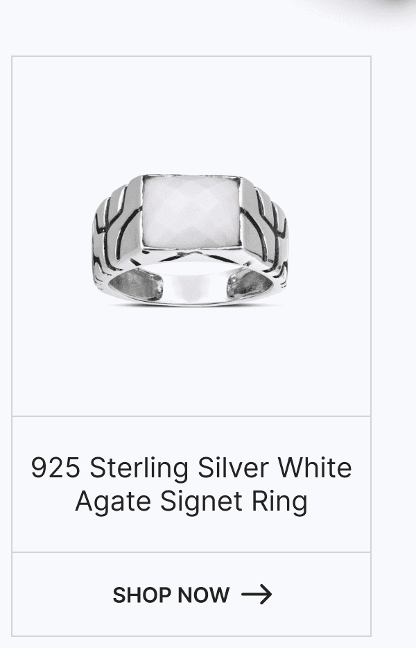 925 Sterling Silver White Agate Signet Ring
