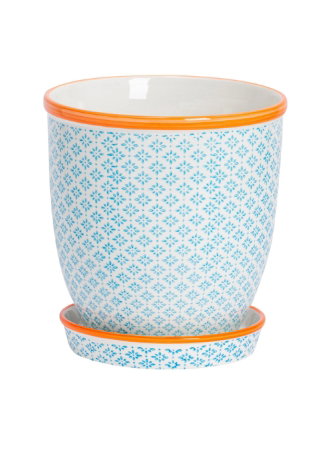20cm Hand Printed Stoneware Plant Pot with Saucer