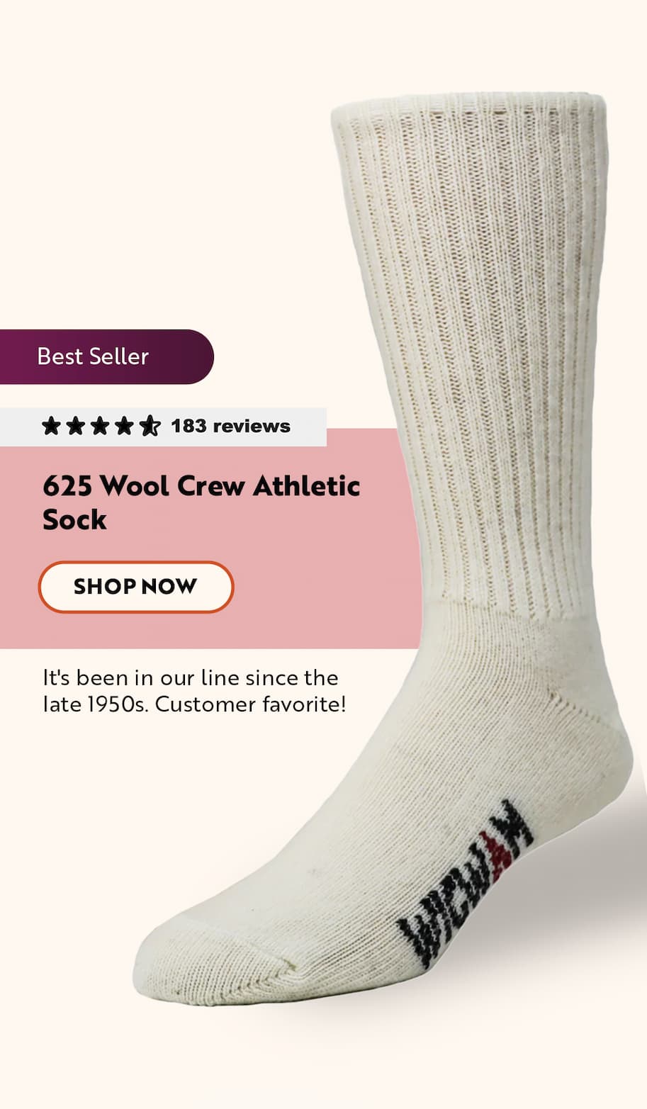 625 Wool Crew Athletic Sock