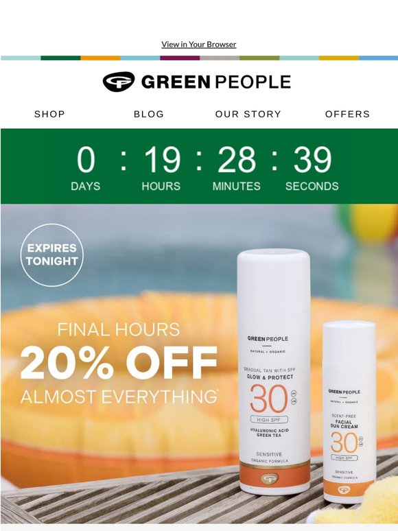 Hi there, final hours for 20% off