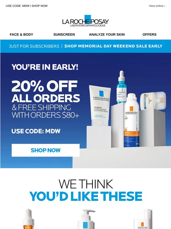 You're In! 20% OFF Memorial Day Weekend Sale