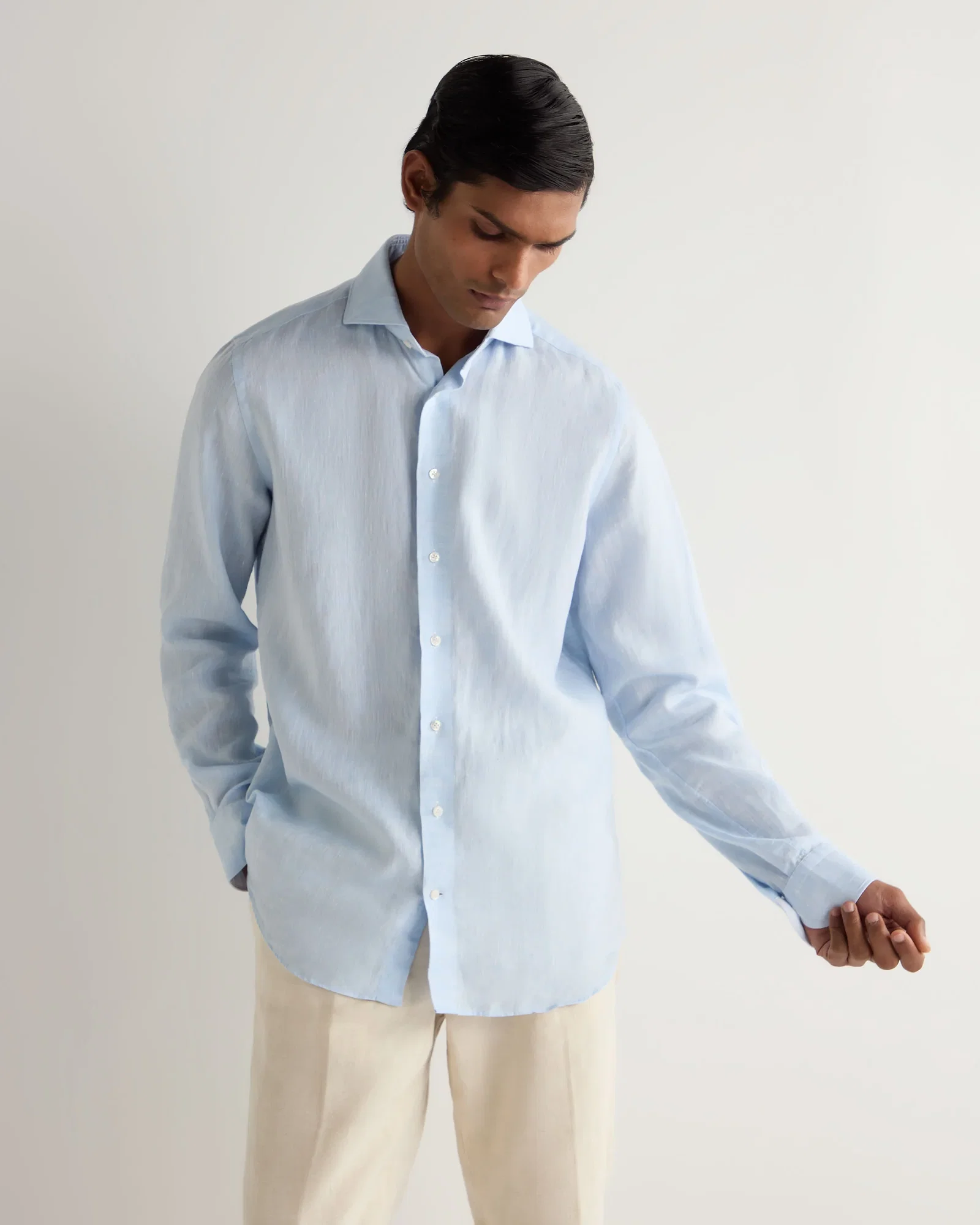 Image of Men's Cannes Linen Shirt Light Blue