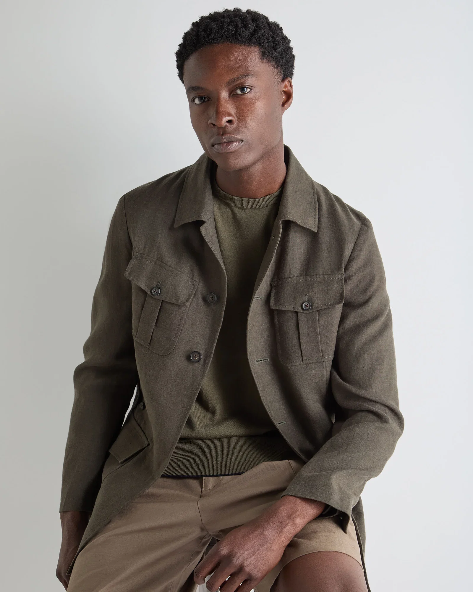 Image of Men's Casablanca Linen Jacket Arabica Khaki Green