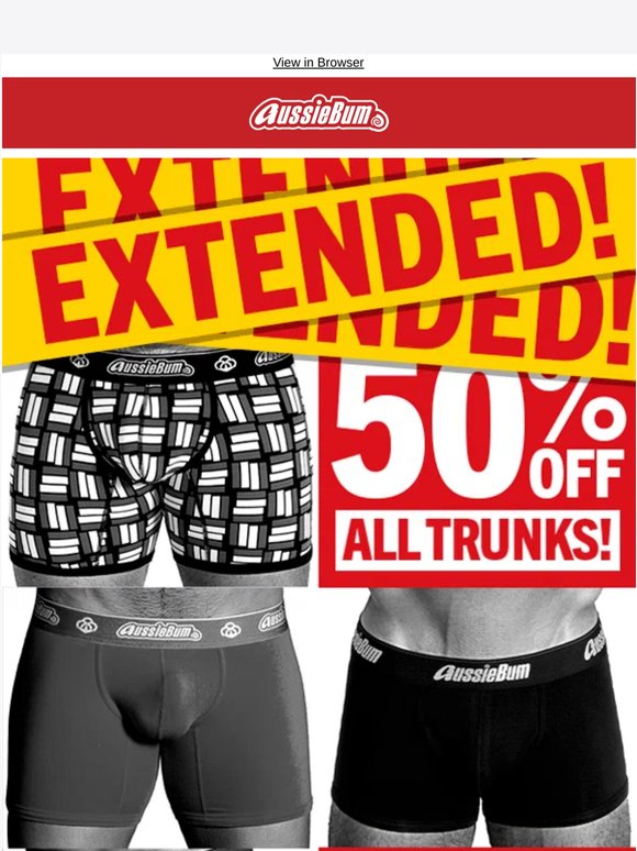 50% off all trunks, ending soon