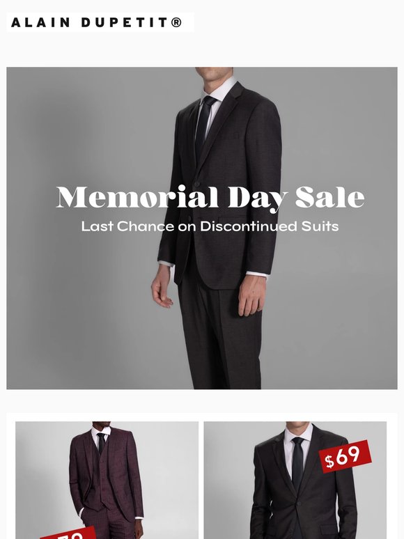 $59 to $89 Memorial Day Sale - Last Chance on Discontinued Suits