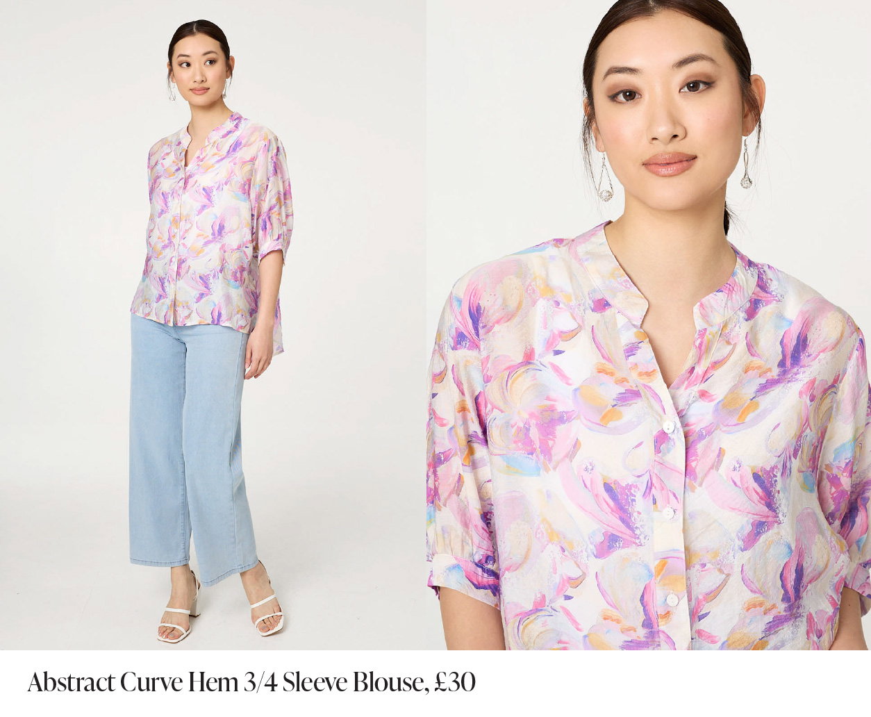 Abstract Curve Hem 3/4 Sleeve Blouse | Shop Now