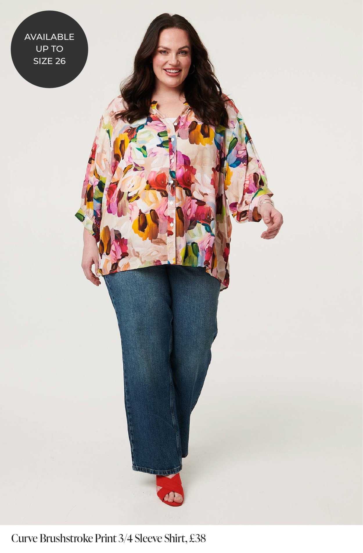 Curve Brushstroke Print 3/4 Sleeve Shirt | Shop Now