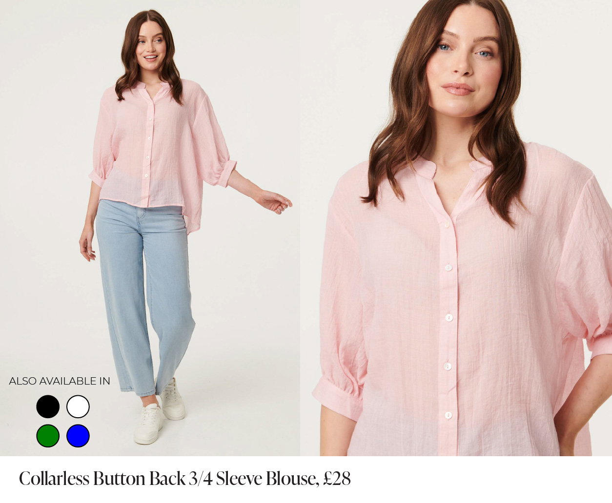 Collarless Button Back 3/4 Sleeve Blouse | Shop Now
