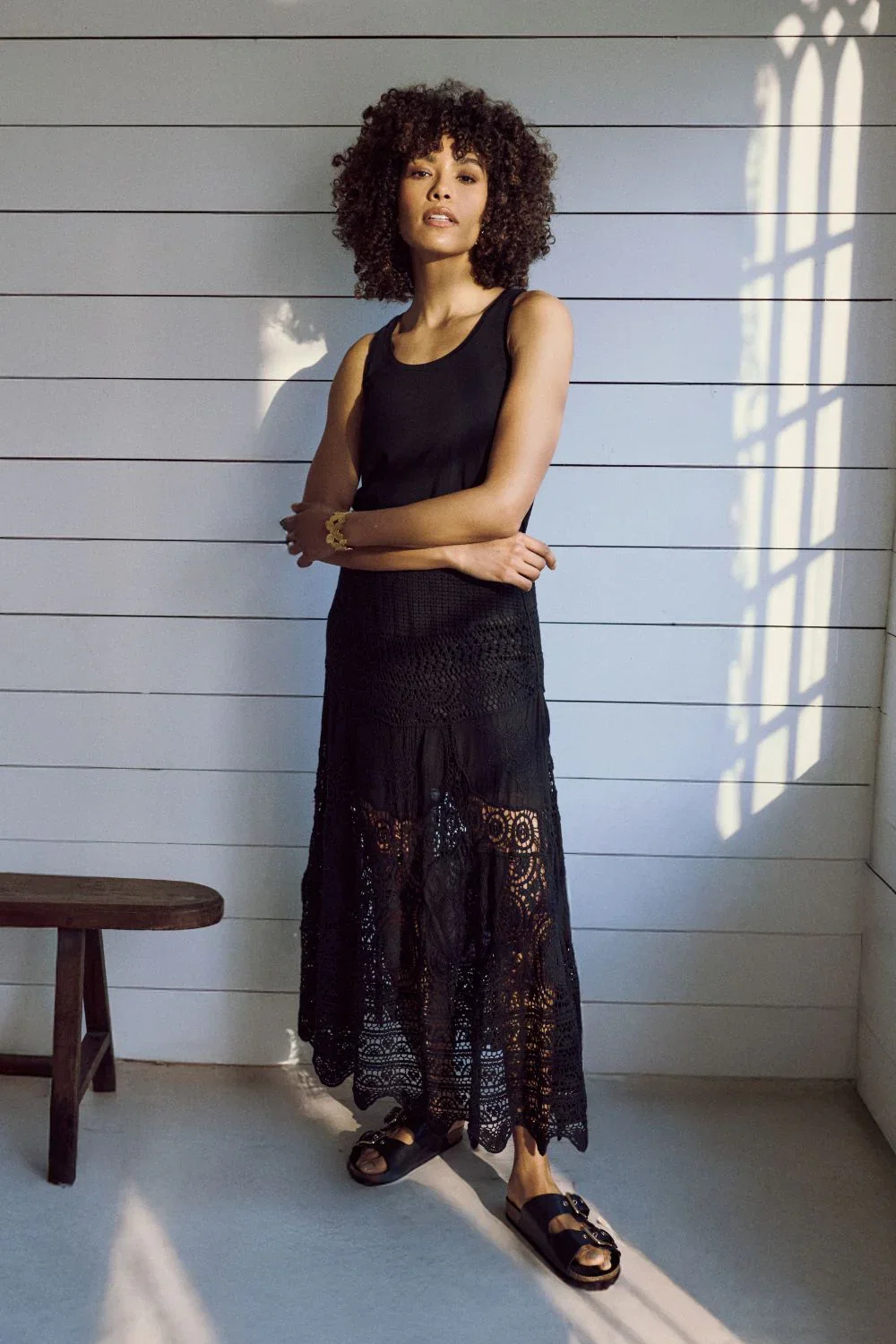Floral Crochet Mesh Layered Maxi Skirt