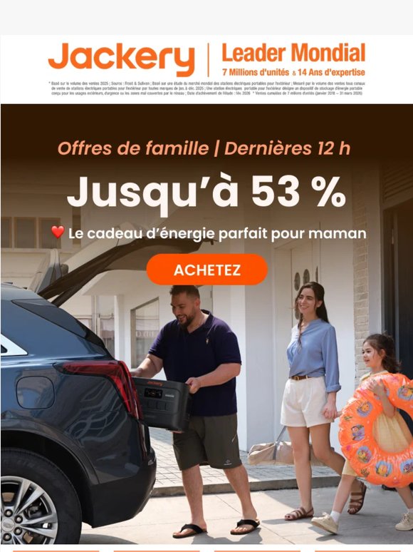 ❤️ Plus que 12h : offrez à maman une énergie fiable avec les Offres Famille Jackery