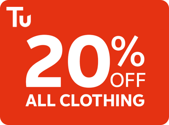 20% off clothing offer ends 23:59 on 26 May