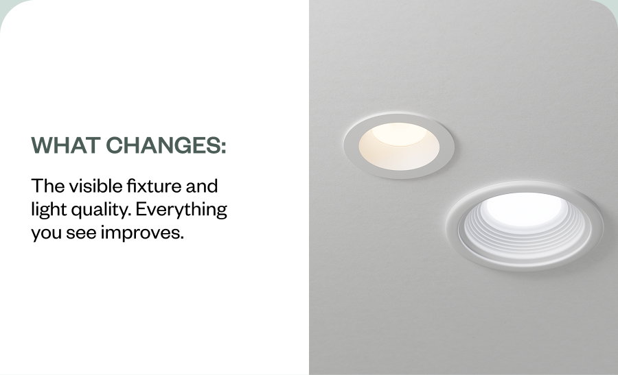 What changes: The visible fixture and light quality. Everything you see improves.