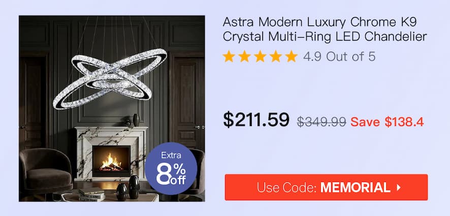 Astra Modern Luxury Chrome K9 Crystal Multi-Ring LED Chandelier