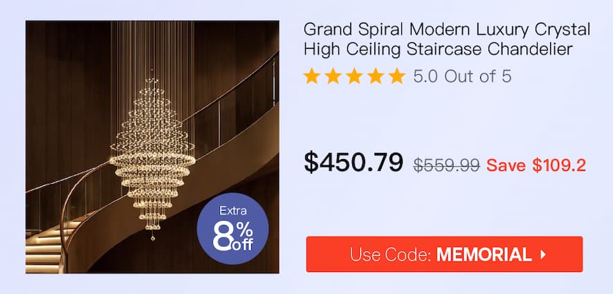 Grand Spiral Modern Luxury K9 Crystal Raindrop High Ceiling Staircase Chandelier