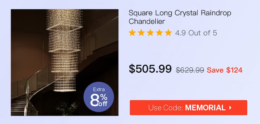 Square Long Crystal Raindrop Chandelier