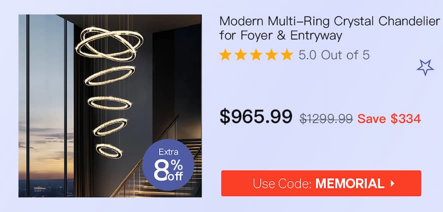 Modern Multi-Ring Crystal Chandelier for Foyer & Entryway