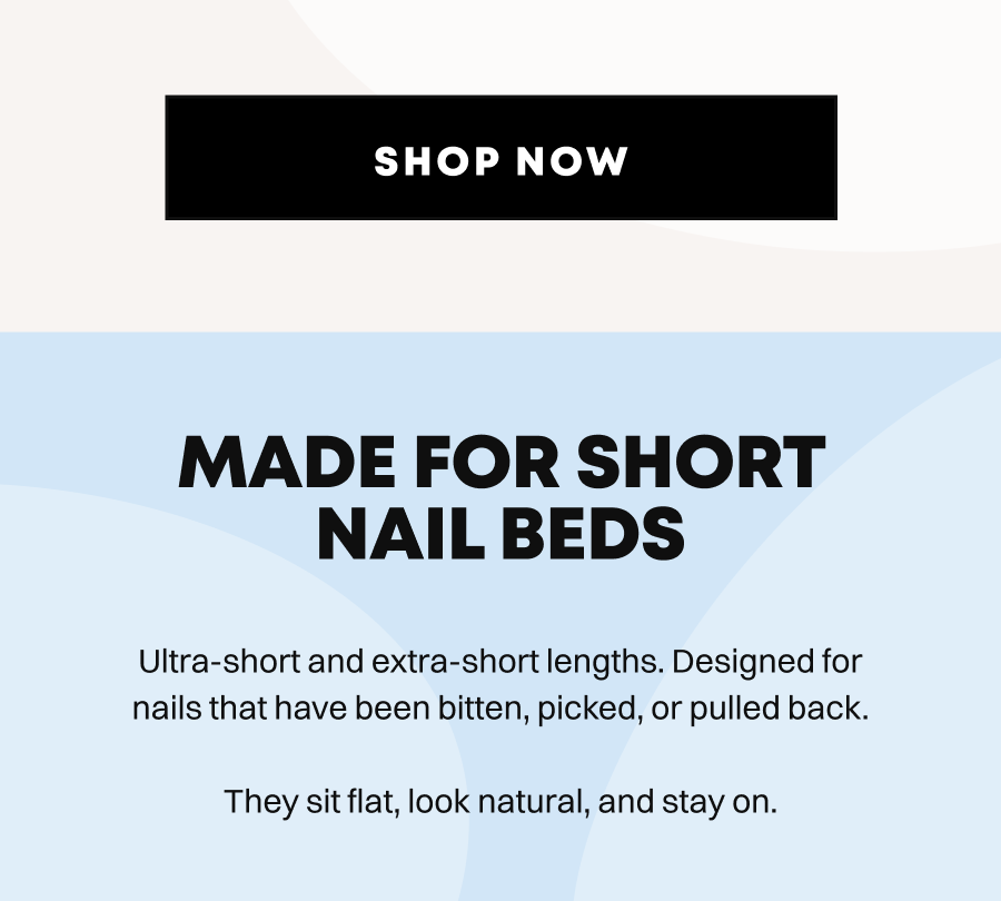 Text describing ultra-short nail extensions for damaged nail beds with shop button