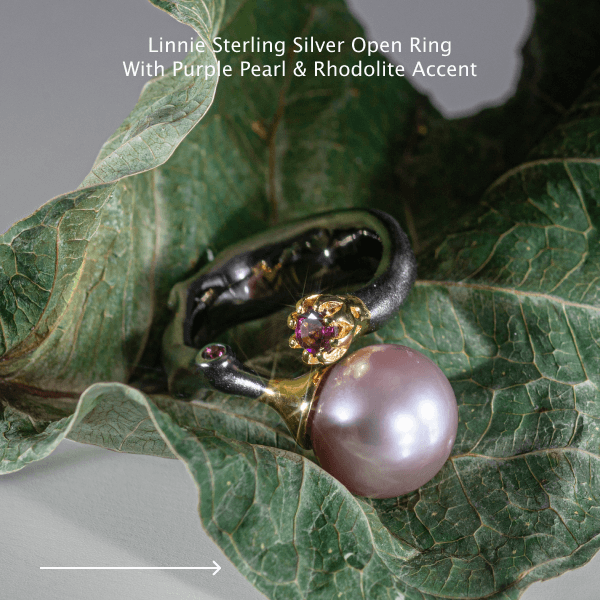 Linnie Sterling Silver Open Ringwith Purple Pearl & Rhodolite Accent