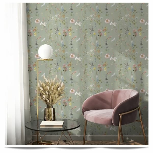 Elsie Floral Wallpaper Sage Green World of Wallpaper AF0044