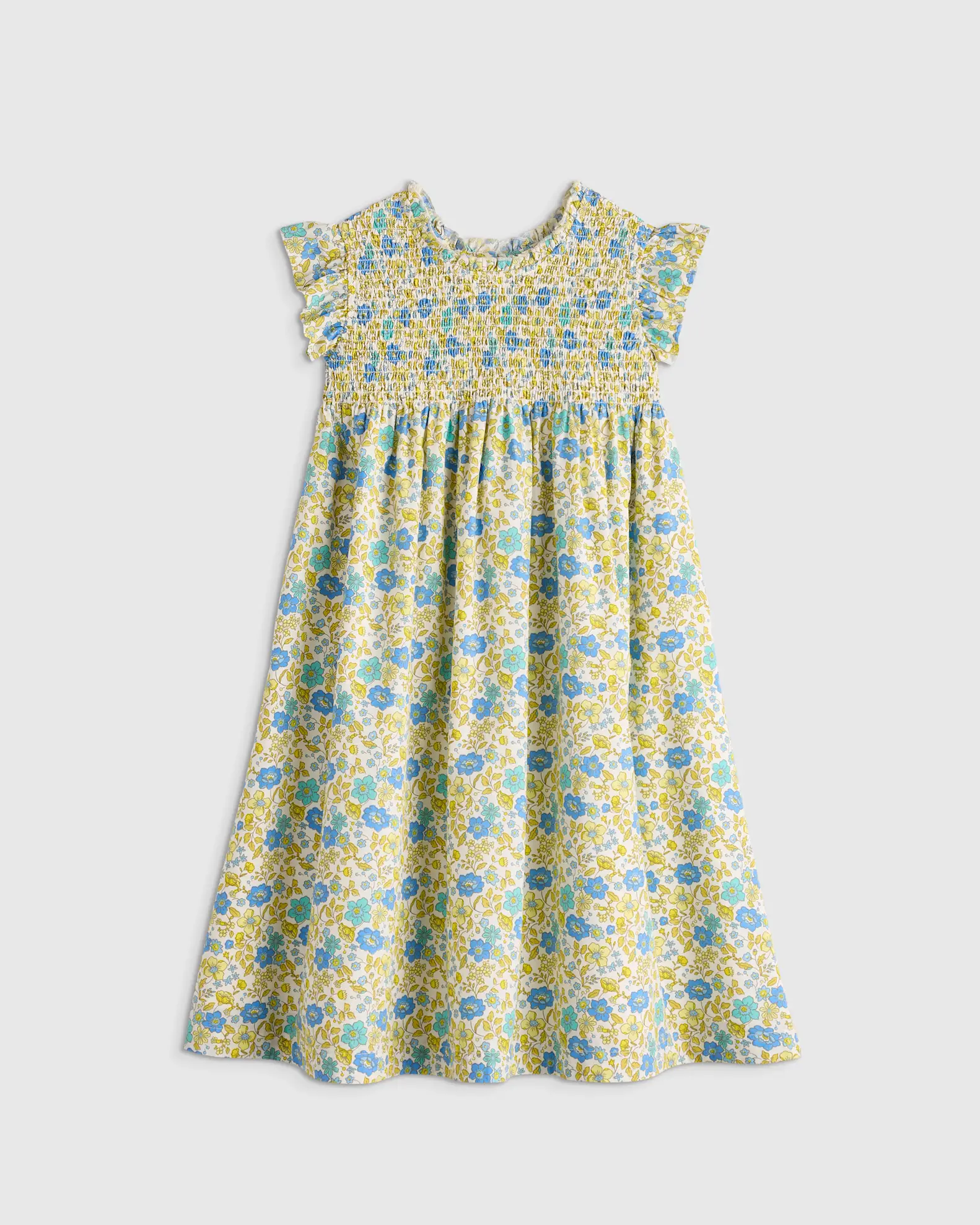 100% Organic Cotton Poplin Smocked Flutter Sleeve Dress