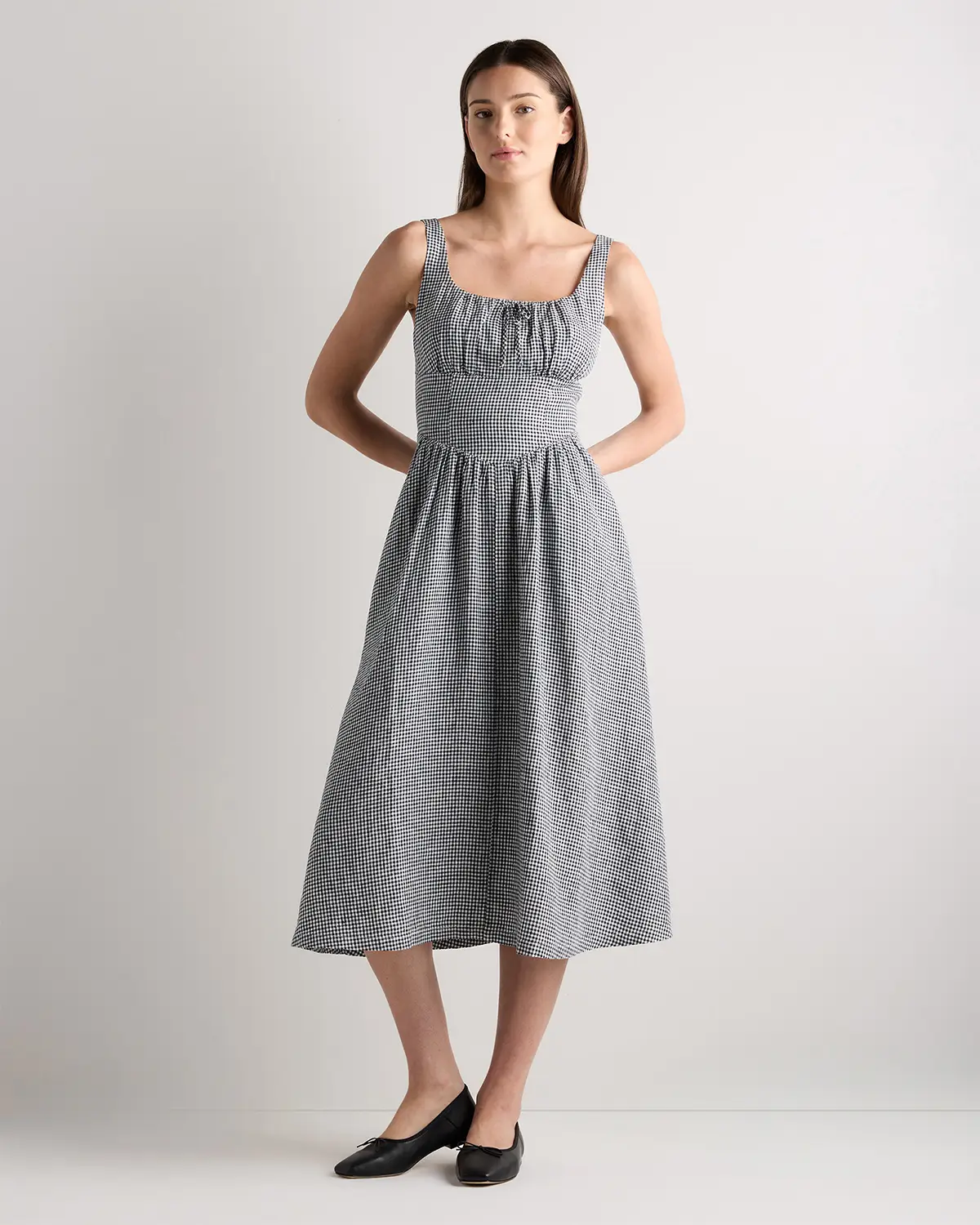 100% European Linen Corset Midi Dress