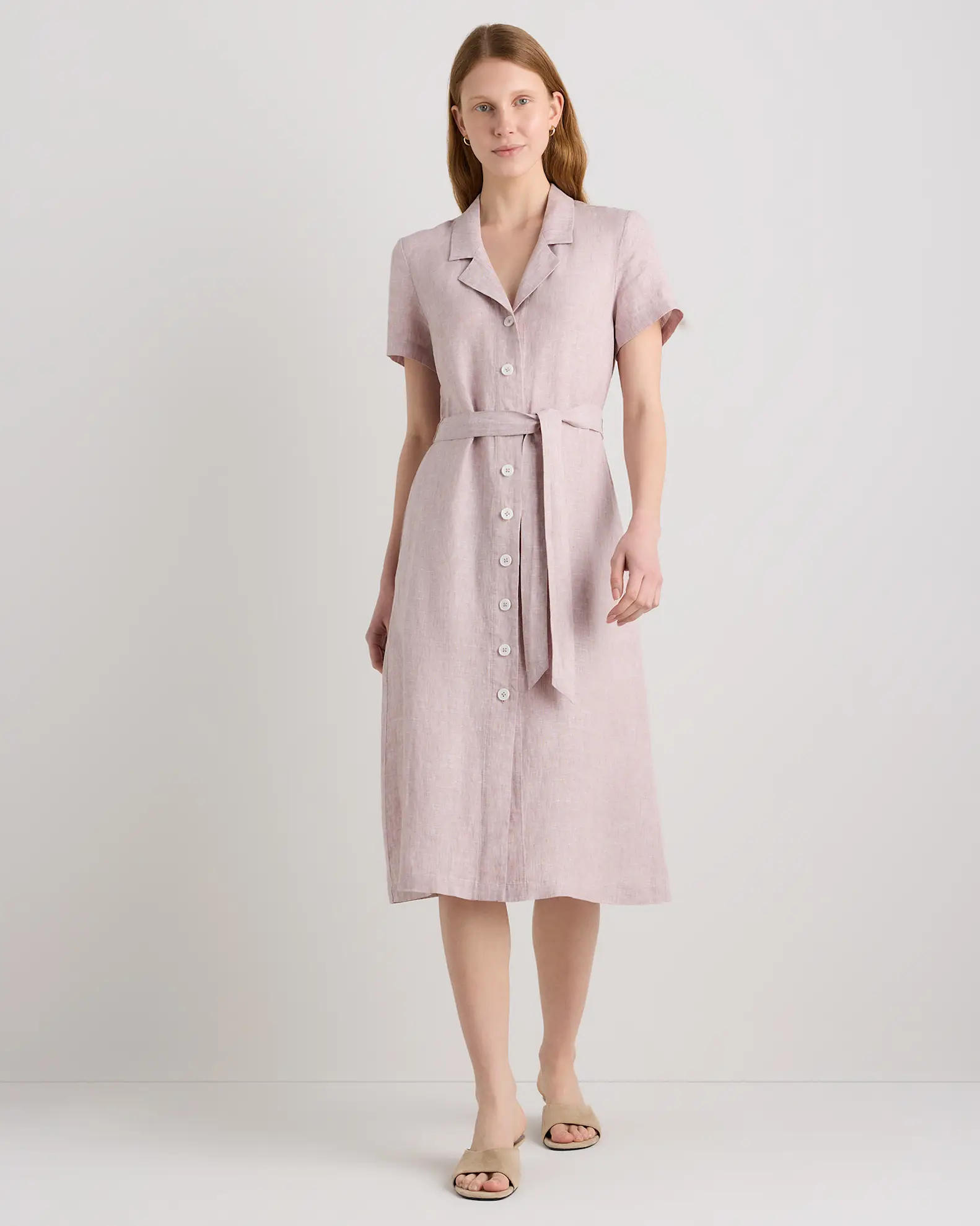 100% European Linen Button Front Dress