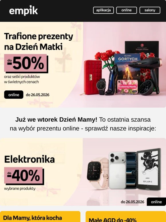 Już za 5 dni Dzień Matki 💕🎁 Sprawdź trafione prezenty do -50%