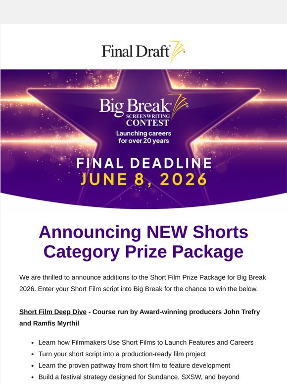 Announcing NEW Shorts Category Prize Package